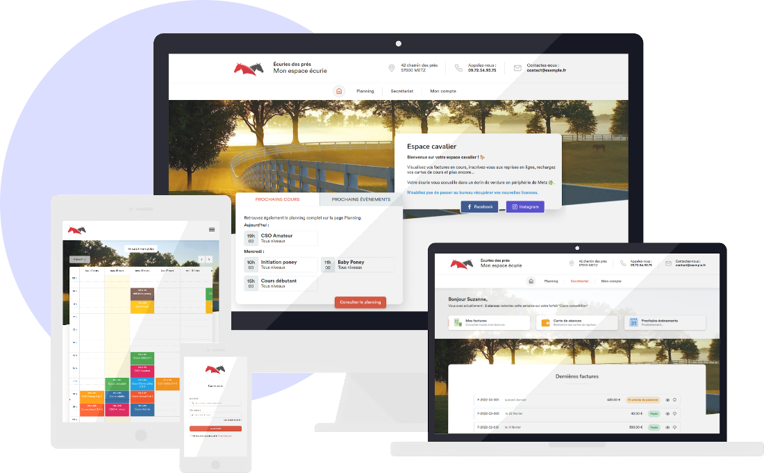 Un espace dédié à vos cavaliers, accessible sur toutes les plateformes pour vous offrir de la visibilité sur le web avec Equionline